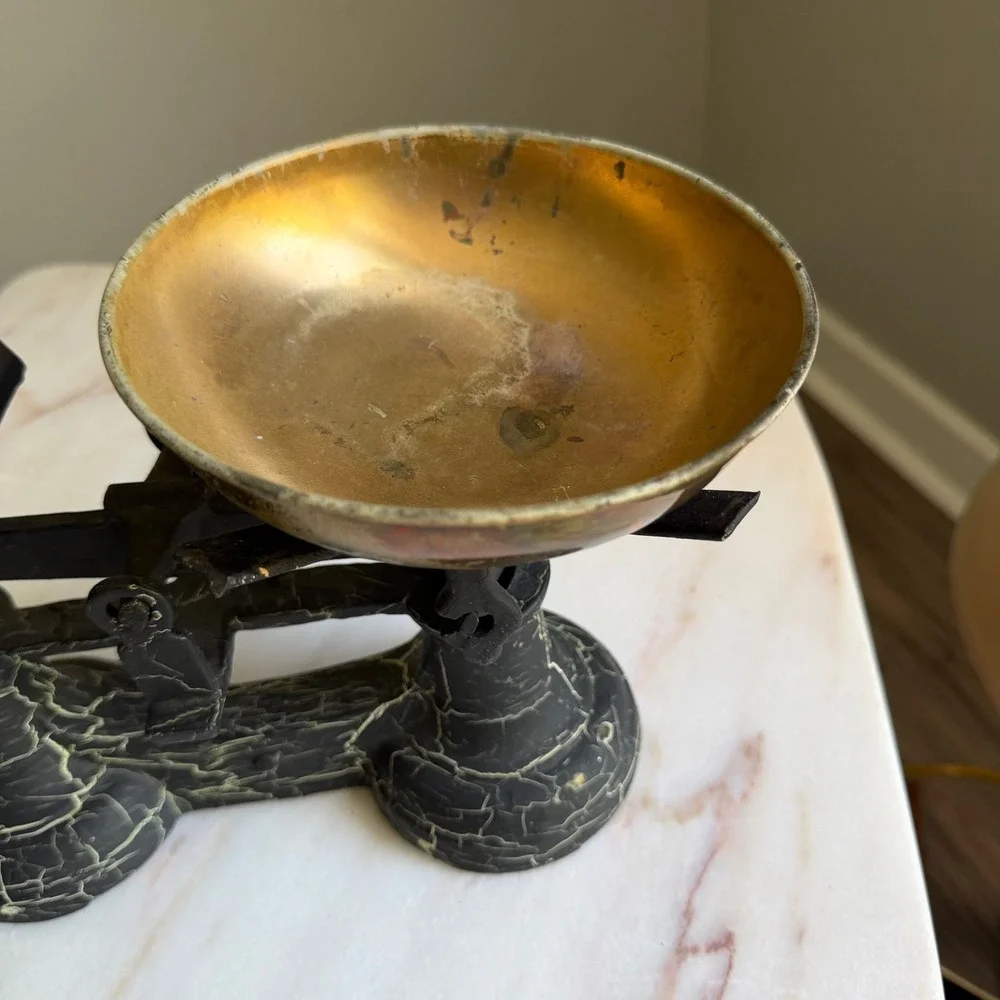 Vintage Peerage England Cast Iron Balance Scale Black Crackle Brass Bowl Decor